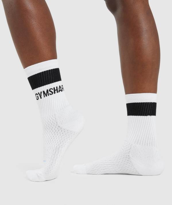 Damske Ponozky Gymshark Premium Logo Crew Biele | CE1983607